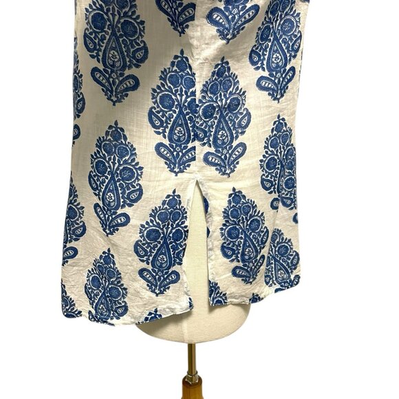 Anokhi Block Printed Indigo 3/4 Sleeve Blouse Top Blue White size Large - Picture 4 of 8